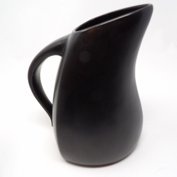 Vintage Black Tone on Tone Glazed Ceramic Pitcher Matte with Glossy Stripes Uniq - Picture 5 of 10